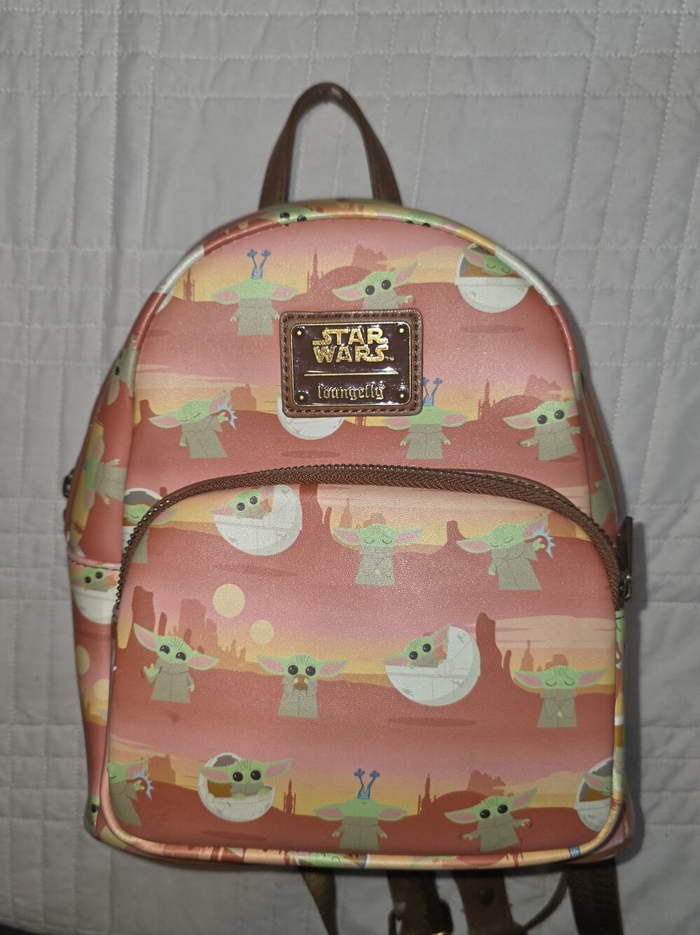 Loungefly Disney star wars Yoda grogu the child desert print mini backpack bag!